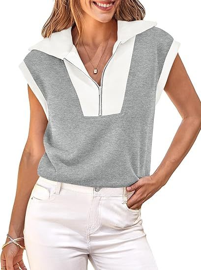 Fisoew Color‑Block Half‑Zip Polo Sweatshirt