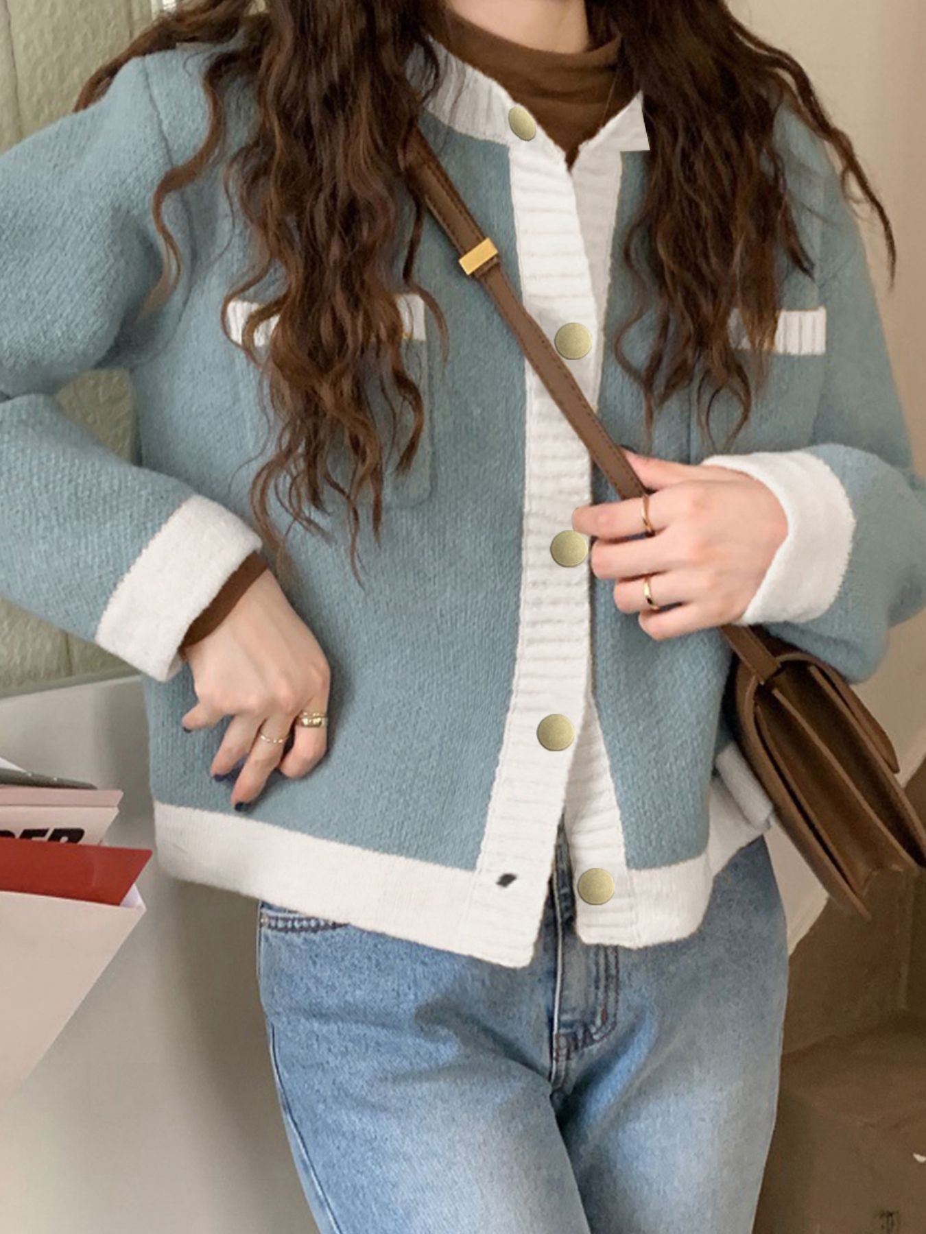 Contrast Trim Button Up Cardigan