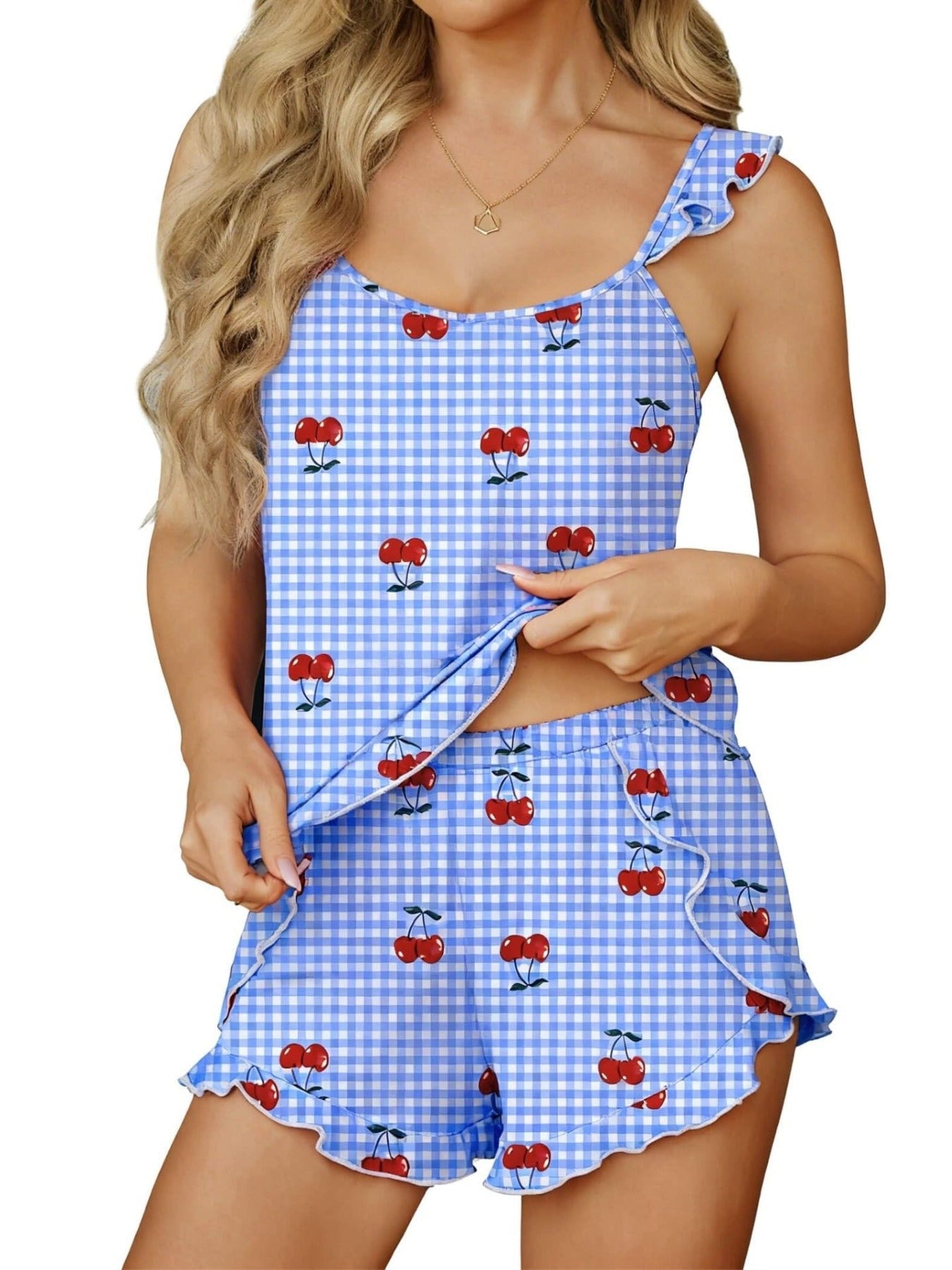 Ruffled Printed Cami and Shorts Set