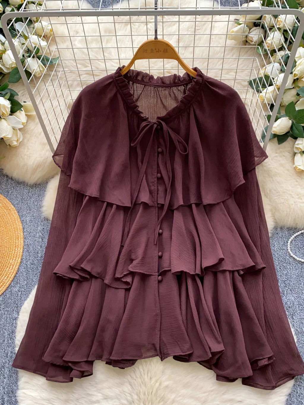 Ruffle Tiered Chiffon Blouse