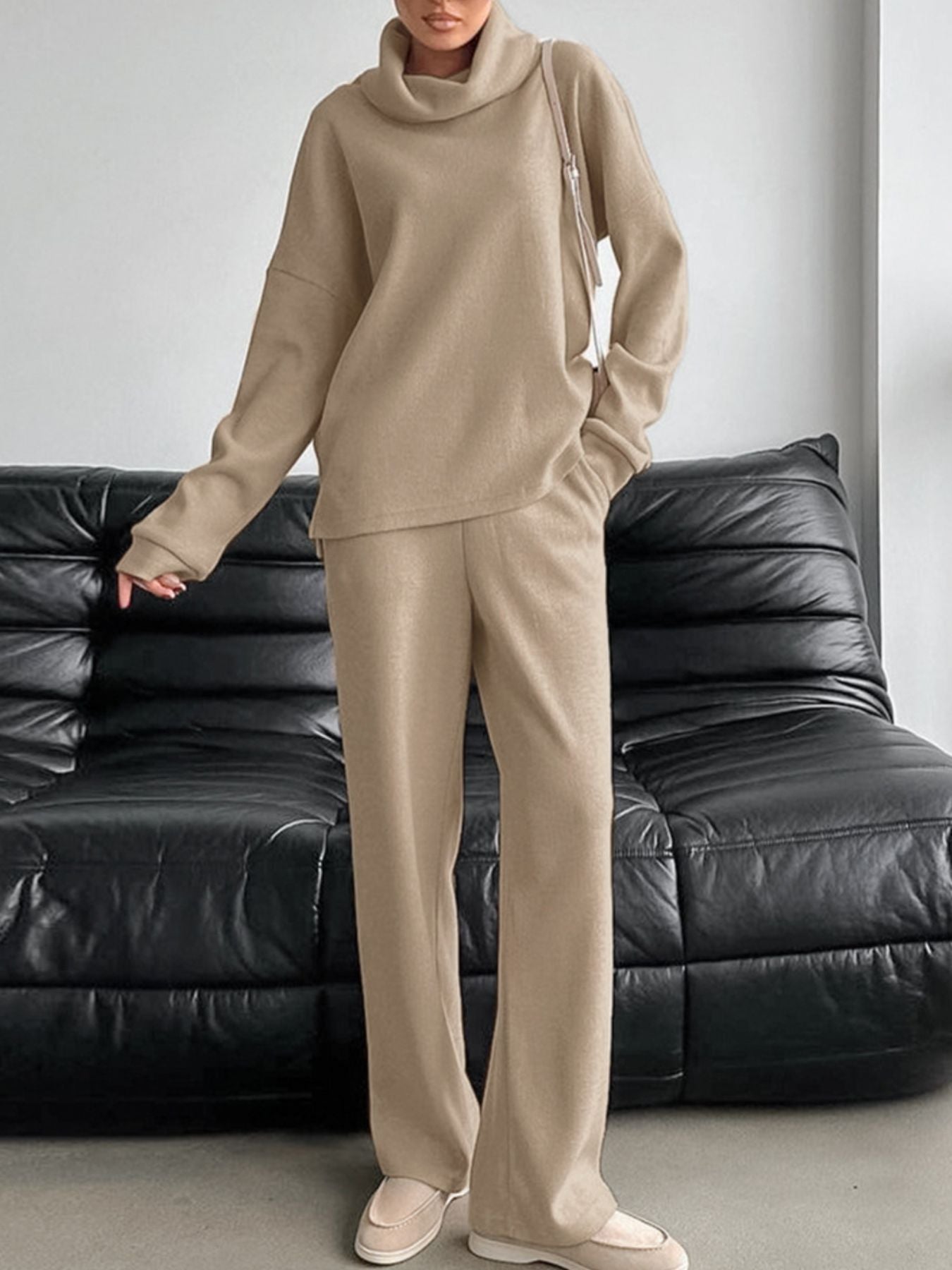 Turtleneck Long Sleeve Top and Pants Set