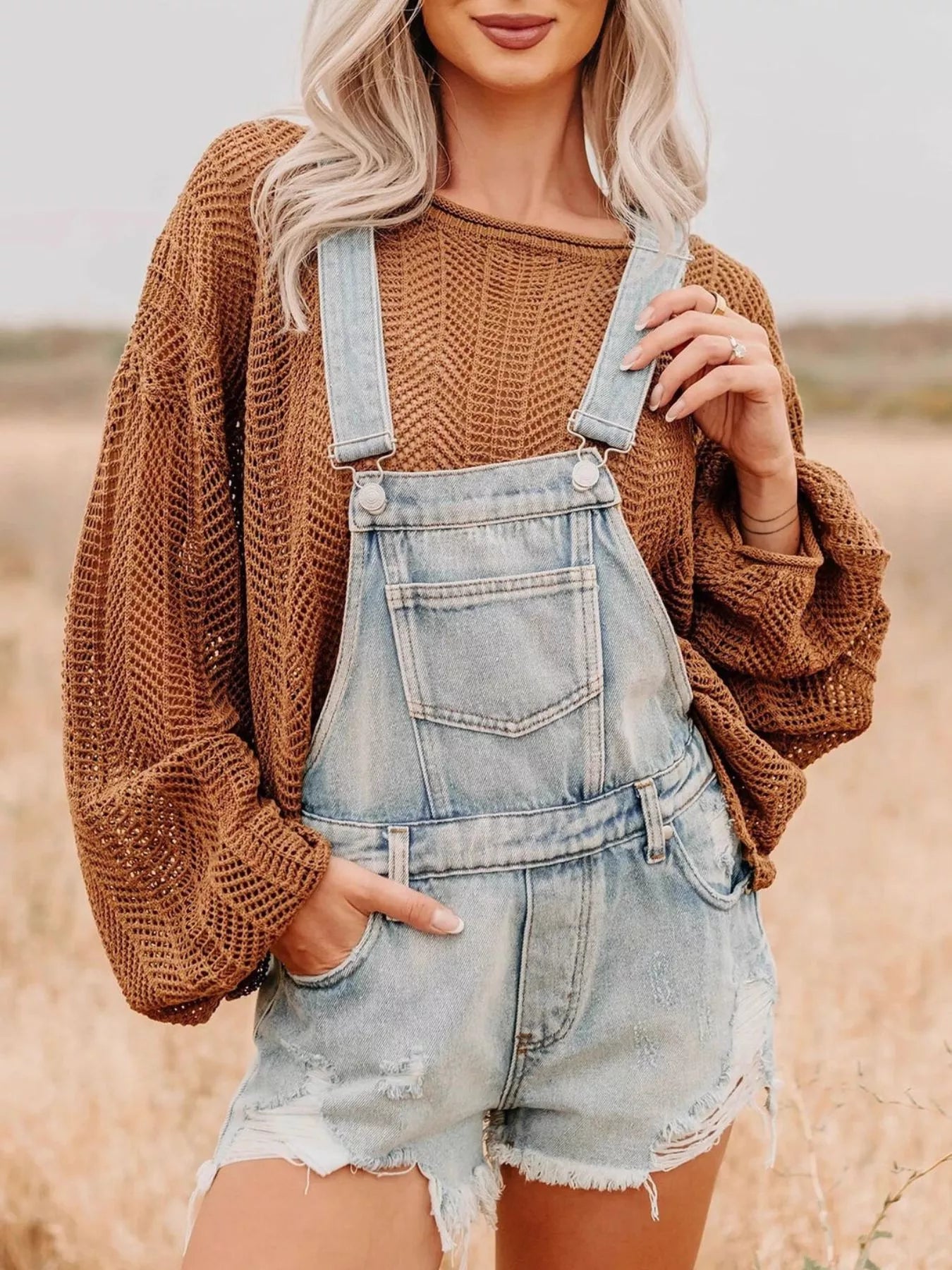 Distressed Denim Overalls Shorts