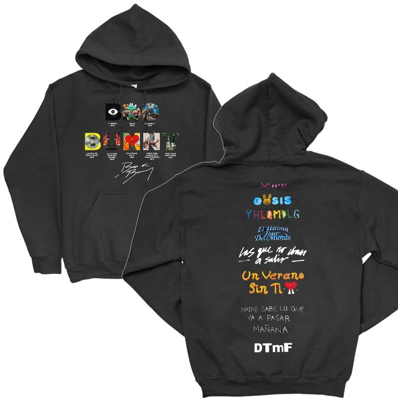 Pasimax Bad Bunny Words Album 2-Sides Hoodie — lifestyle context