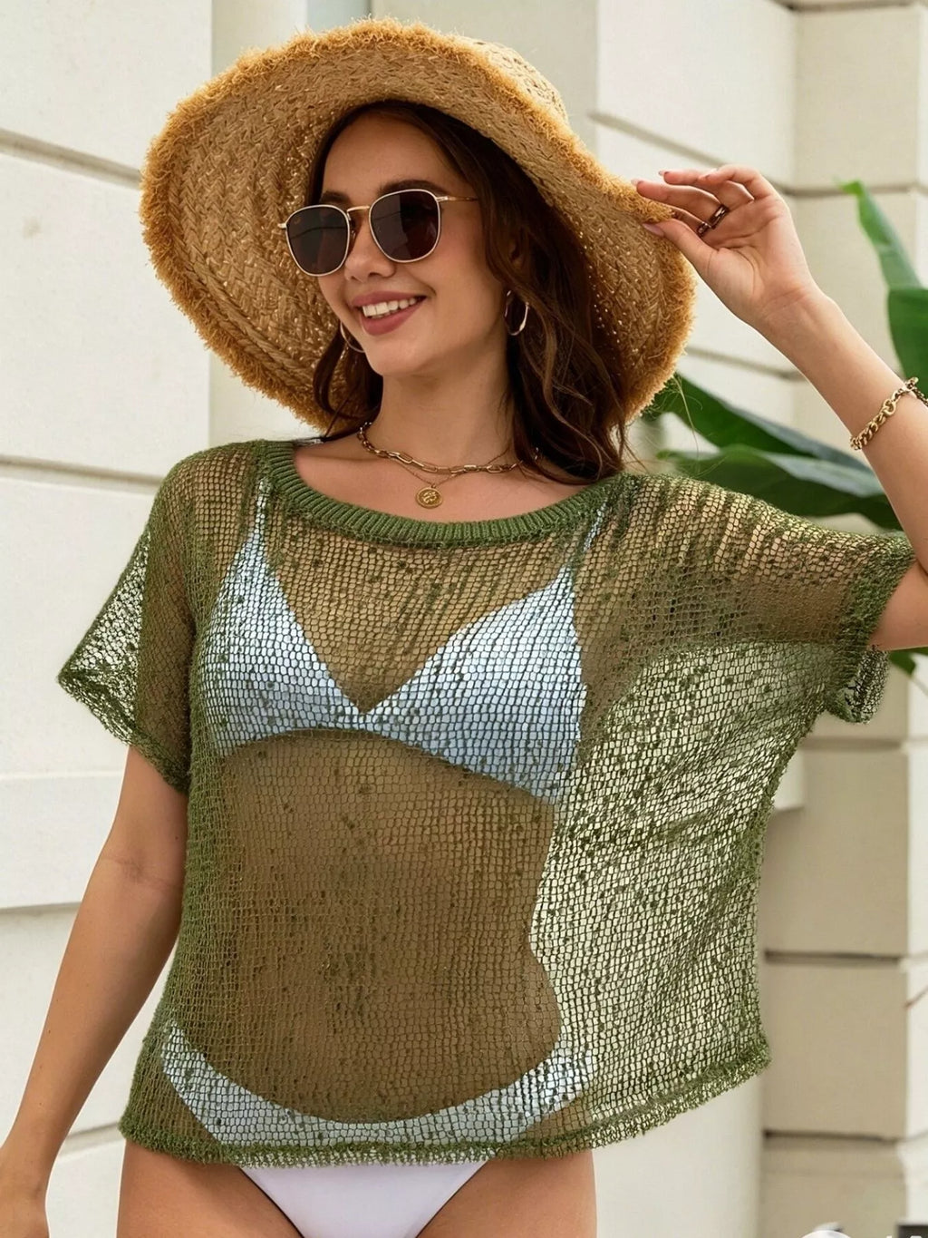 Crochet Knit Round Neck Cover-Up
