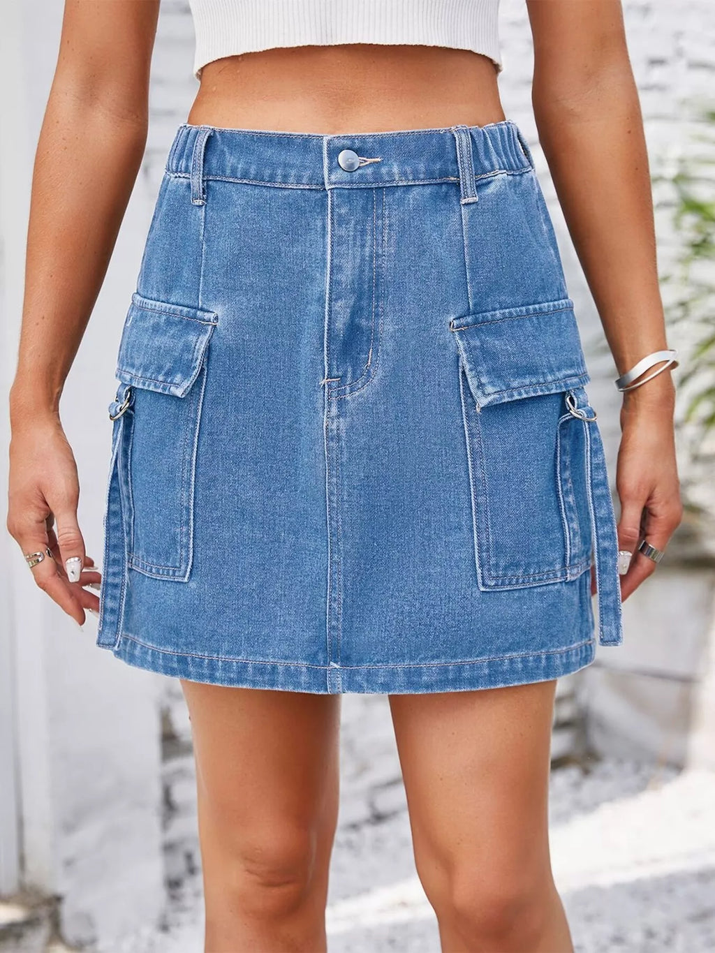 Casual Cargo Denim Skirt