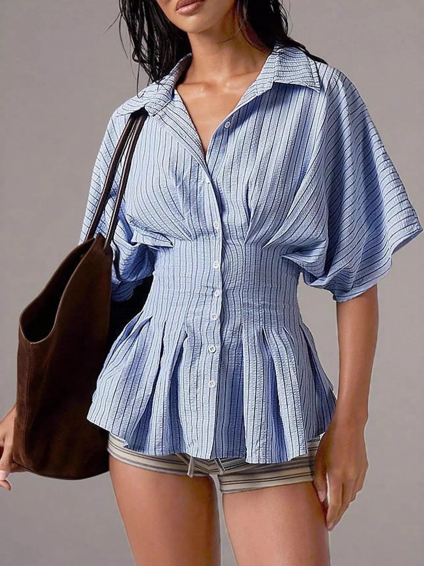 Striped Cinched Waist Shirt