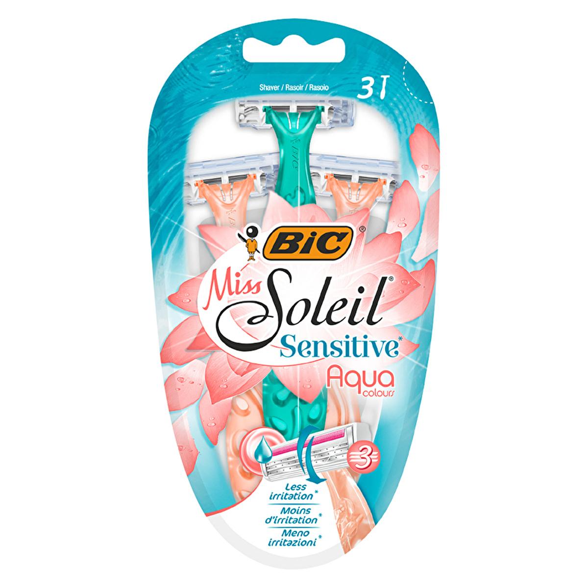 Bic Women's Razor - Miss Soleil Sensitive Aqua 3-Blade Razor for Smooth Shaving