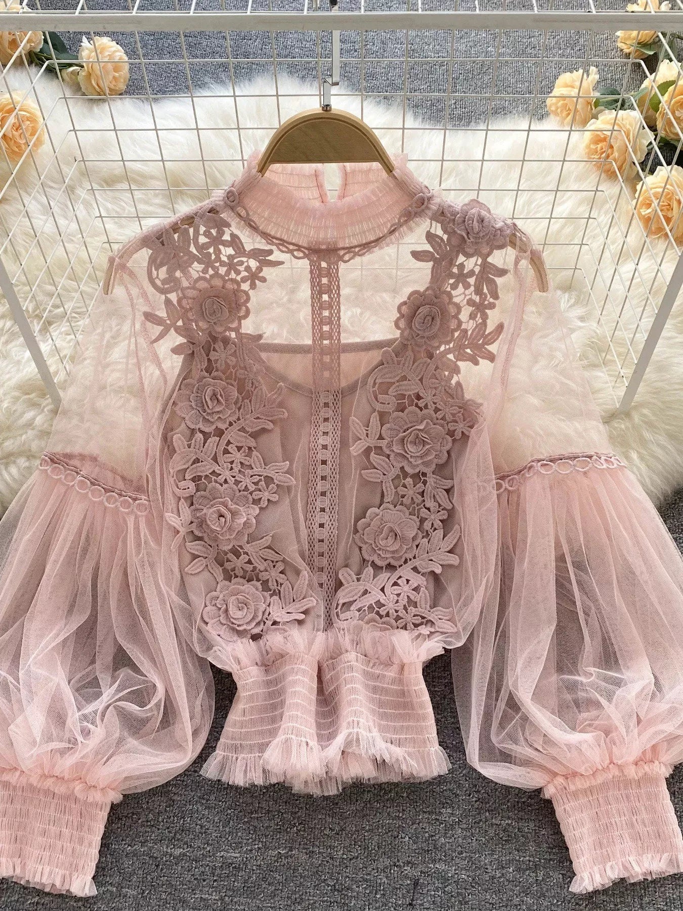 Floral Lace Blouse & Cami Set