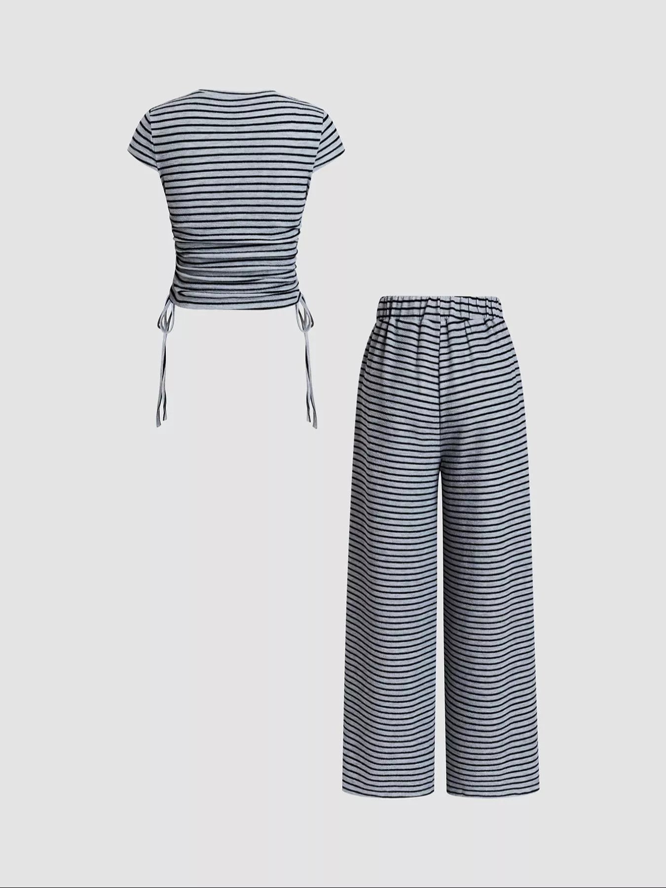 Striped Crop Top and Wide Leg Pants Set