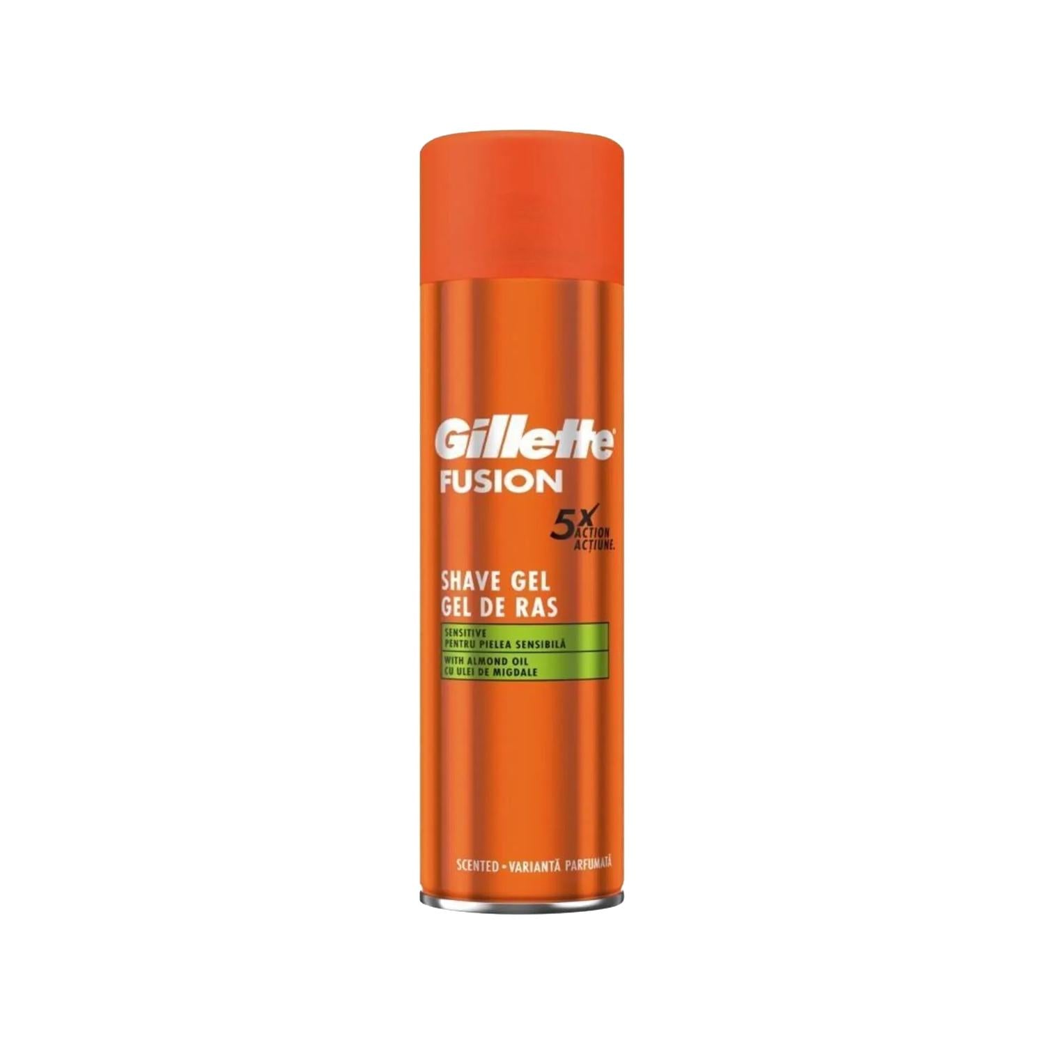 Gillette Fusion 5X Sensitive Shaving Gel with Almond Oil - 6.76 fl oz, Moisturizing & Gentle on Sensitive Skin