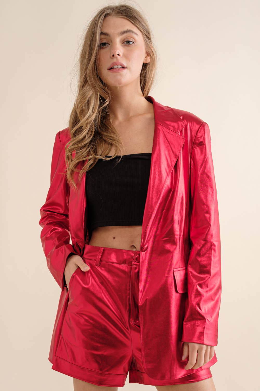 Pretty Little Patriot Pretty Little Patriot Sleek Metallic Red Blazer Set — product category context