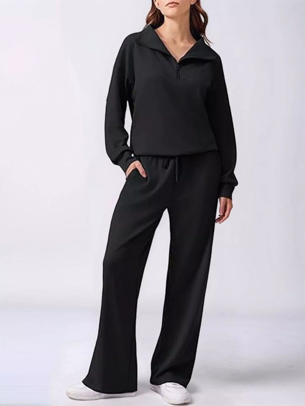 Relaxed Fit Quarter-Zip Top and Pants Set