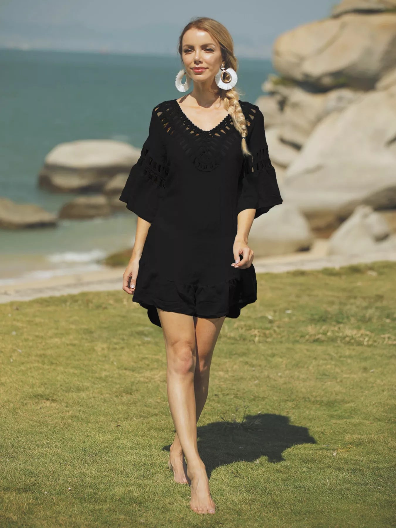 Crochet V-Neck Beach Cover-Up Dress
