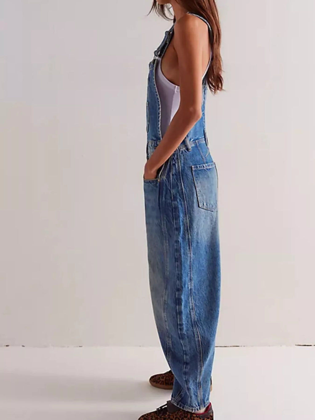 Wide Strap Wide Leg Denim Overalls