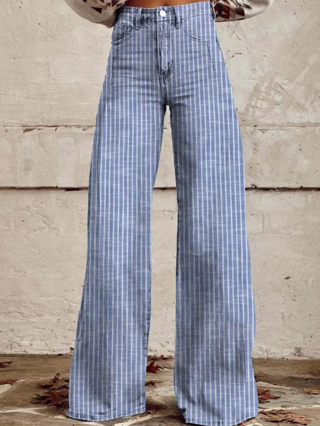 Striped High-Waisted Wide Leg Jeans