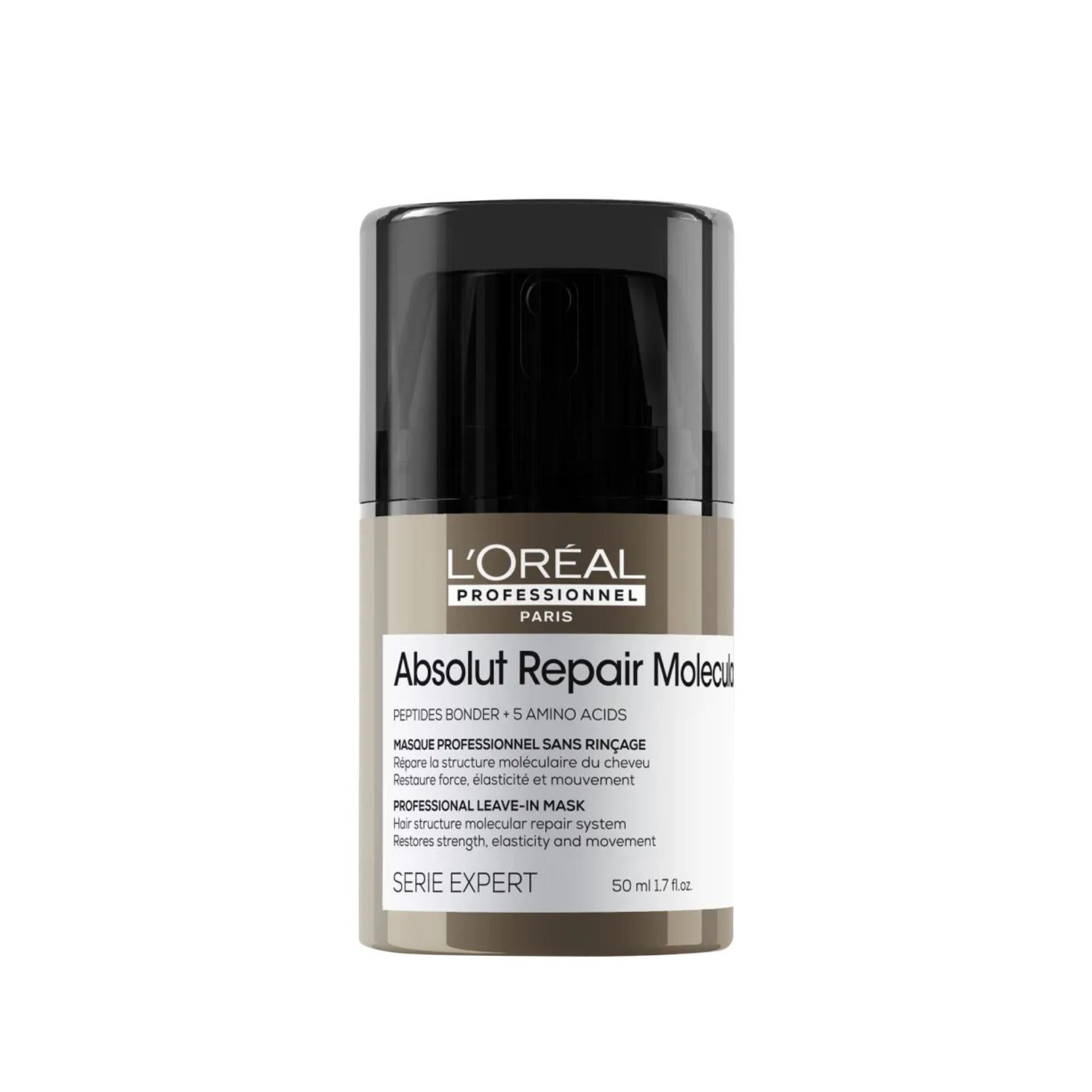 Loreal Professionnel Absolut Repair Molecular Hair Mask: Deeply Repairs Damaged Hair, Leave-In Treatment for Split Ends & Weak Hair - Professional Grade