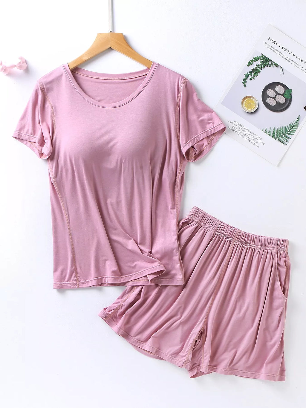 Plus Size Padded Round Neck Modal T-Shirt and Shorts Set