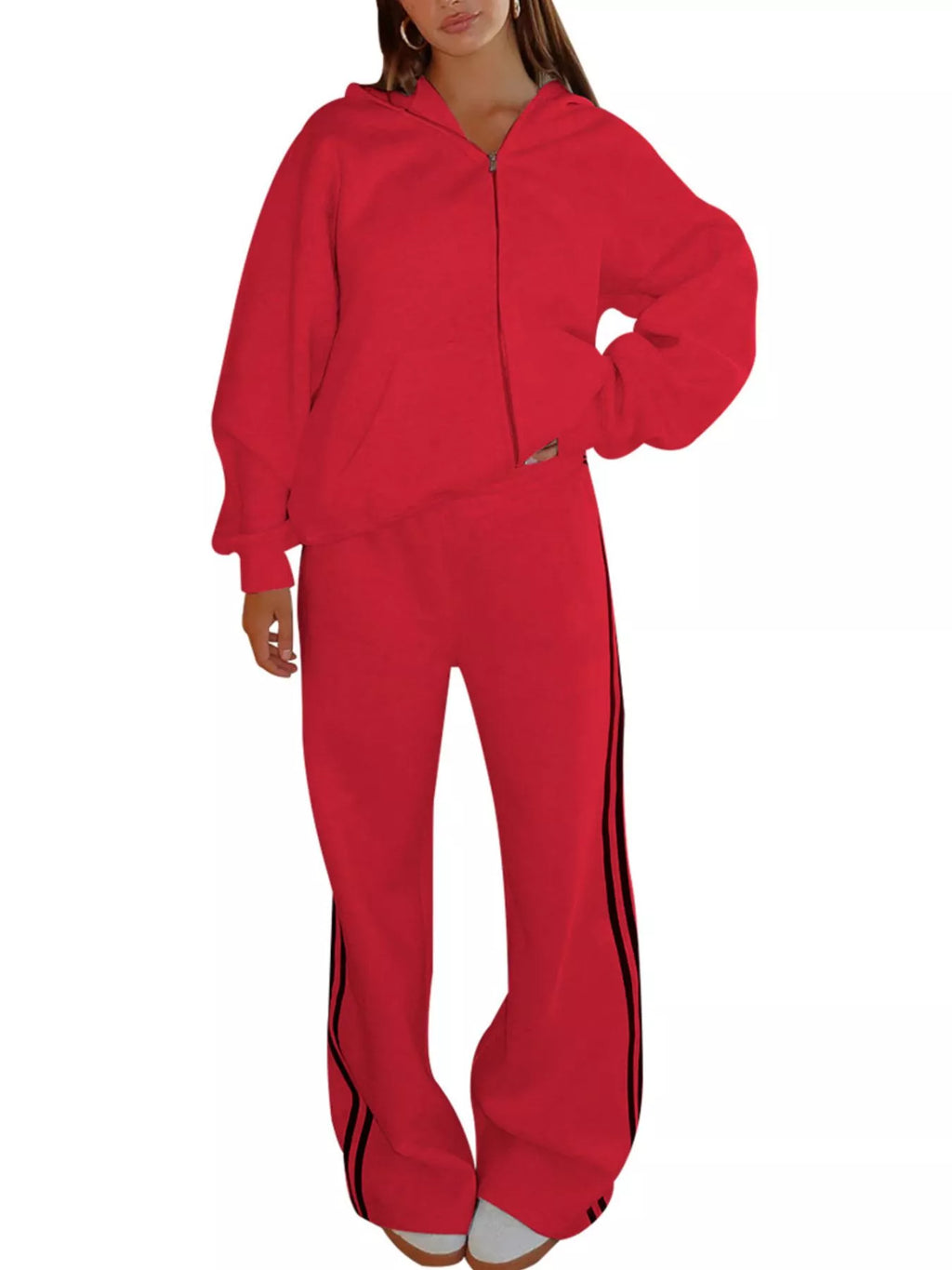 Zip Up Hoodie and Striped Pants Set