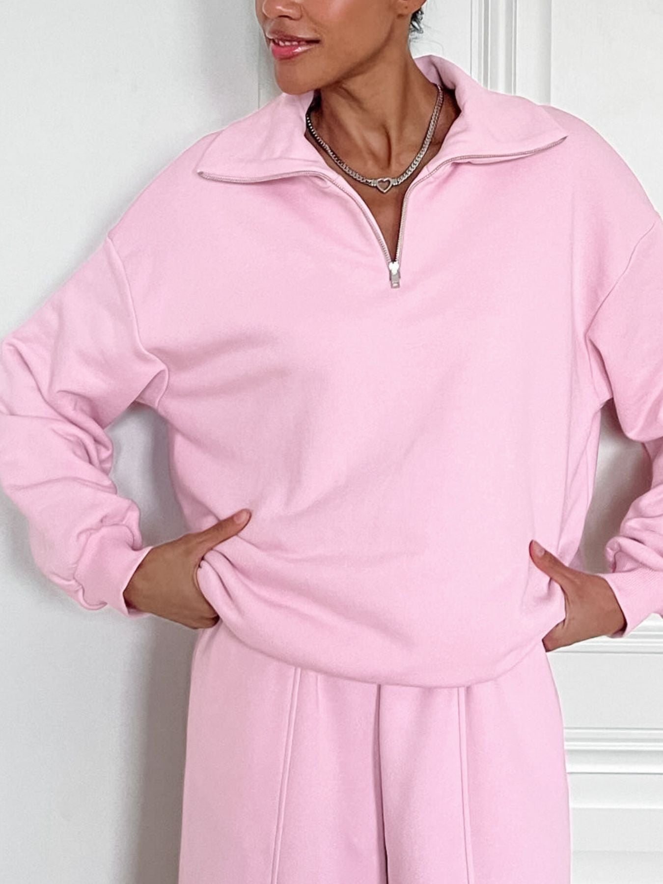 Quarter Zip Long Sleeve Top and Pants Set