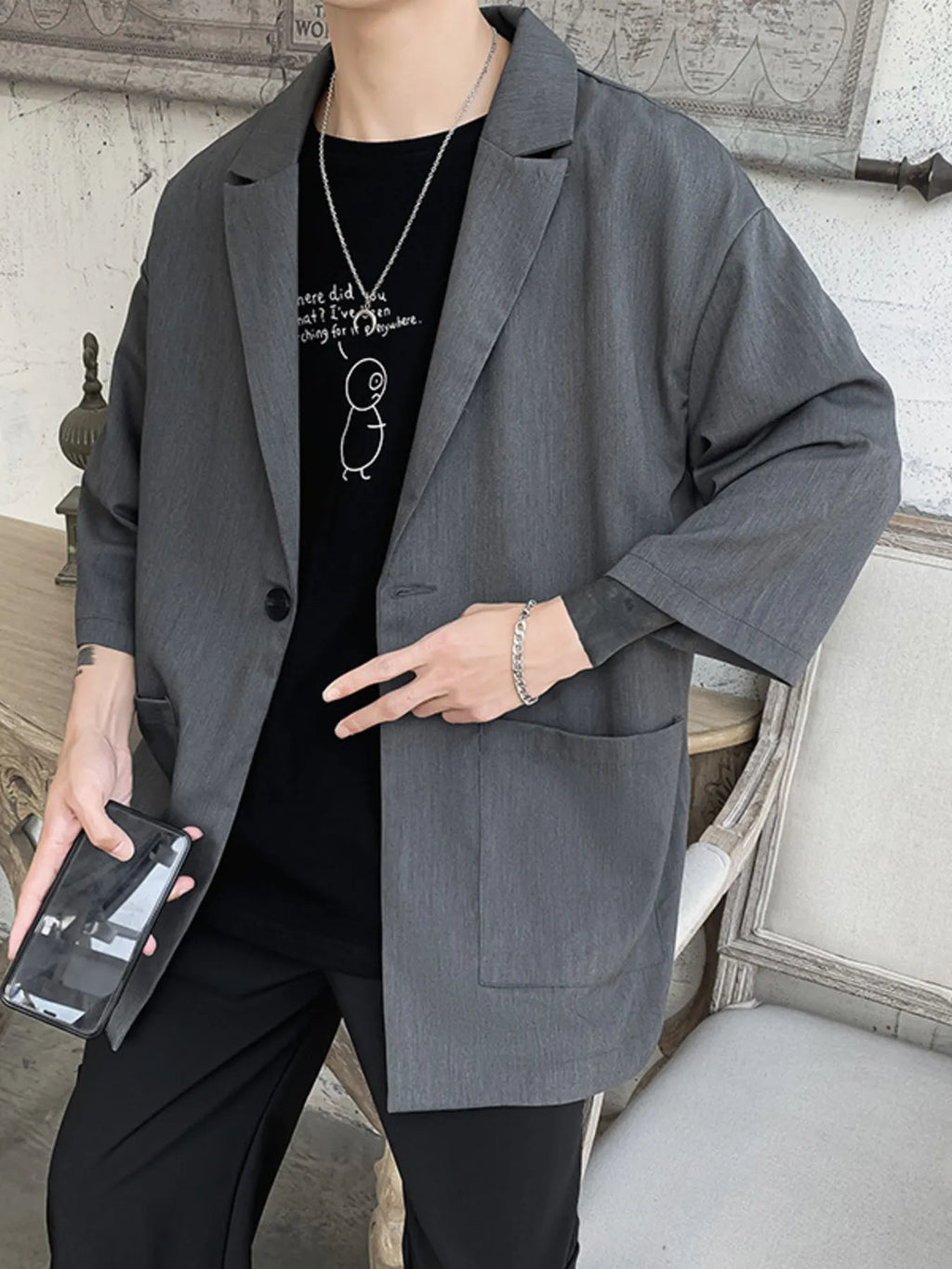 Men's One Button Long Sleeve Blazer