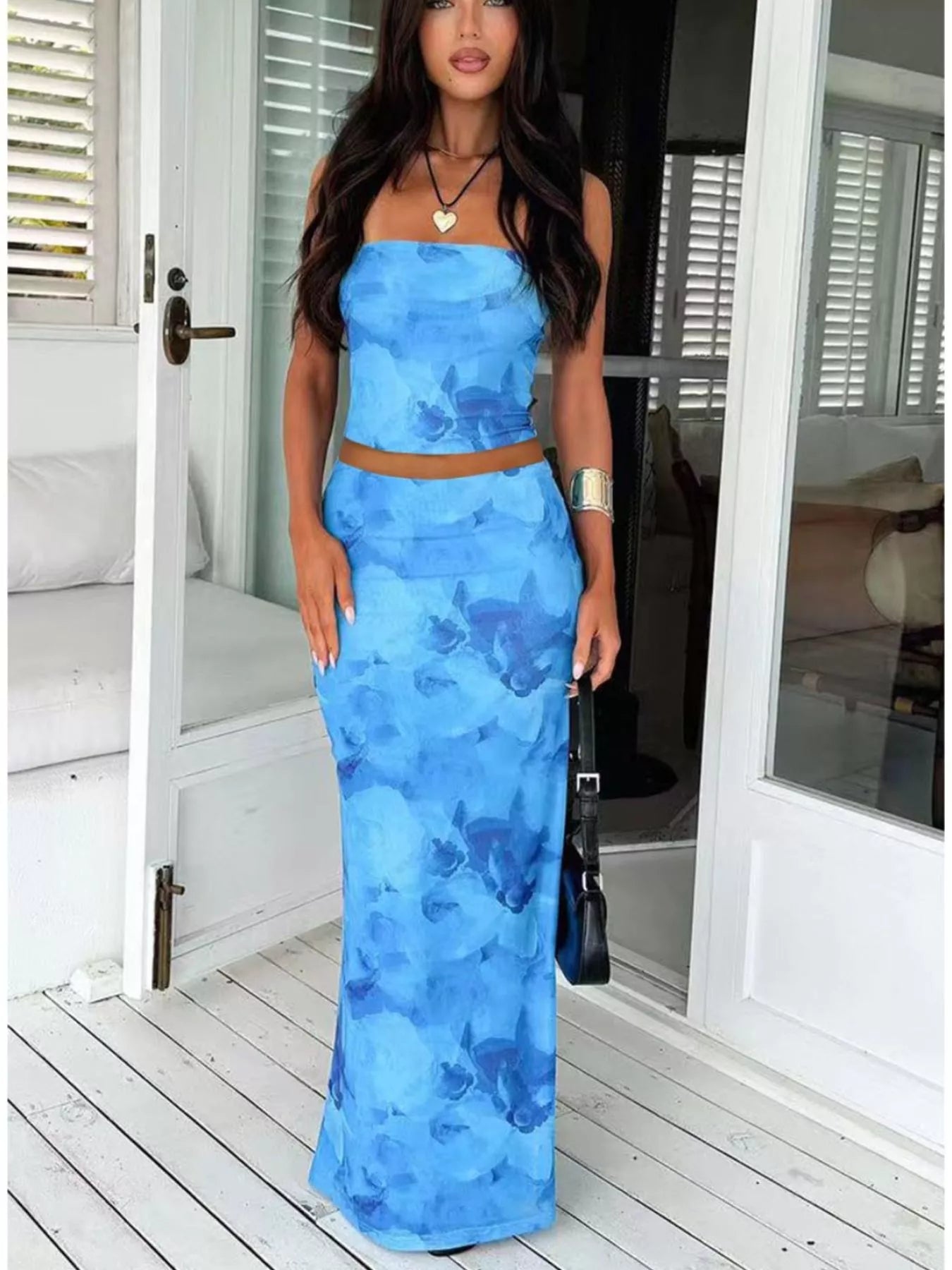 Printed Tube Top and Skirt Set