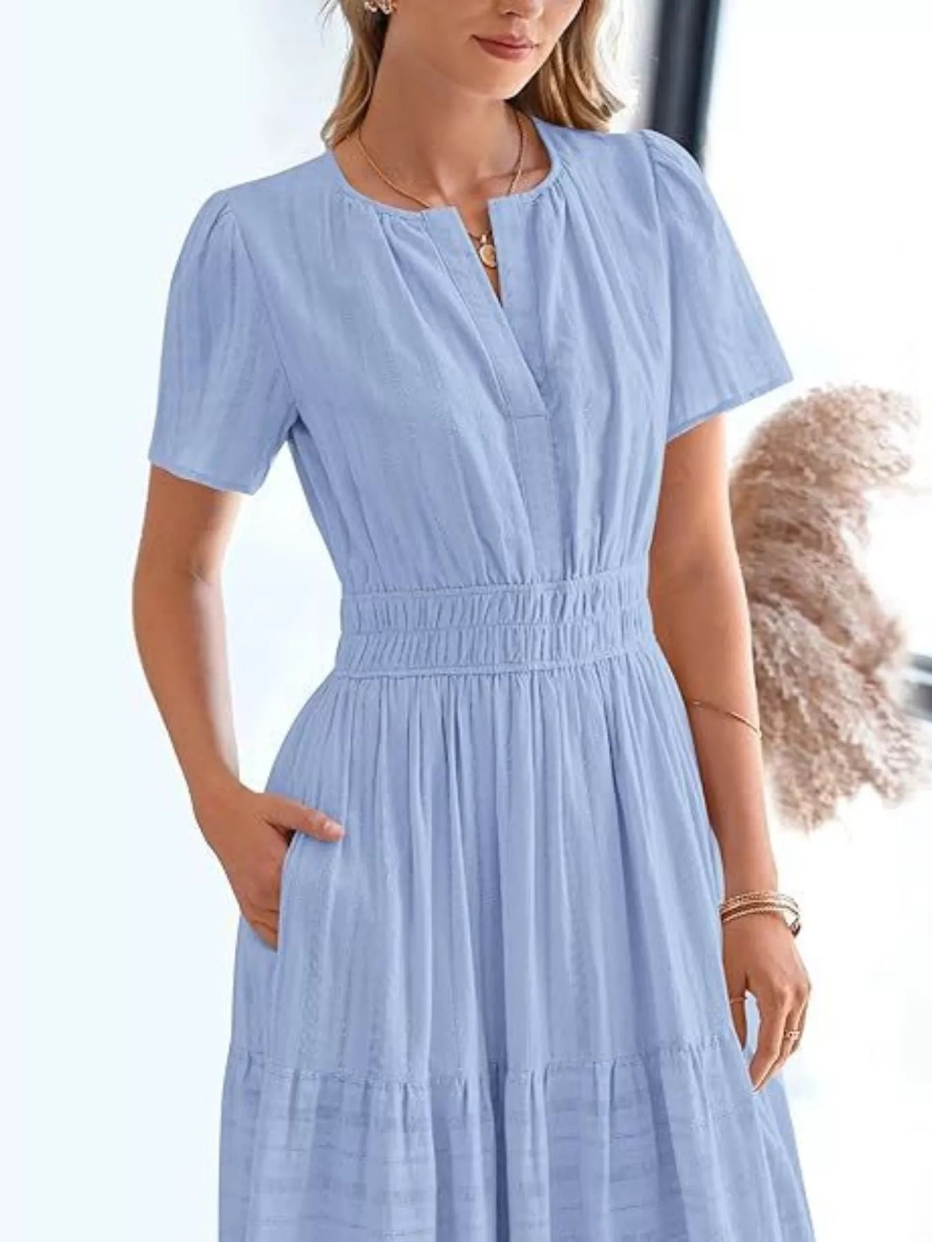 Full Size Short Sleeve Tiered Midi Dress Plus Size