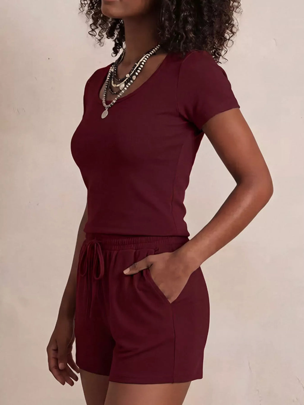 Solid Color Short Sleeve Tee and Shorts Set