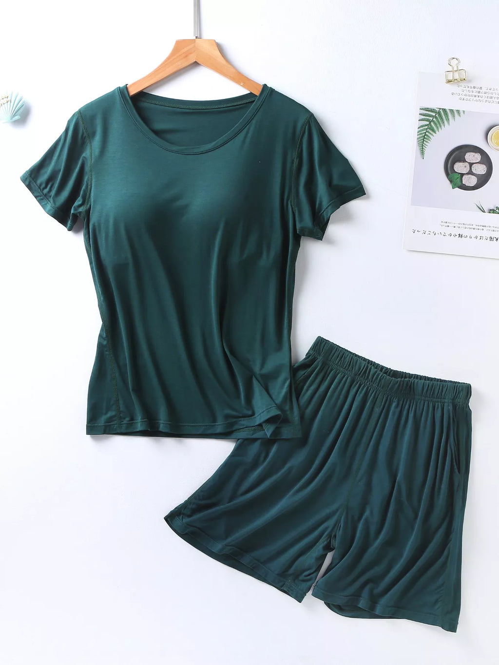 Plus Size Padded Round Neck Modal T-Shirt and Shorts Set