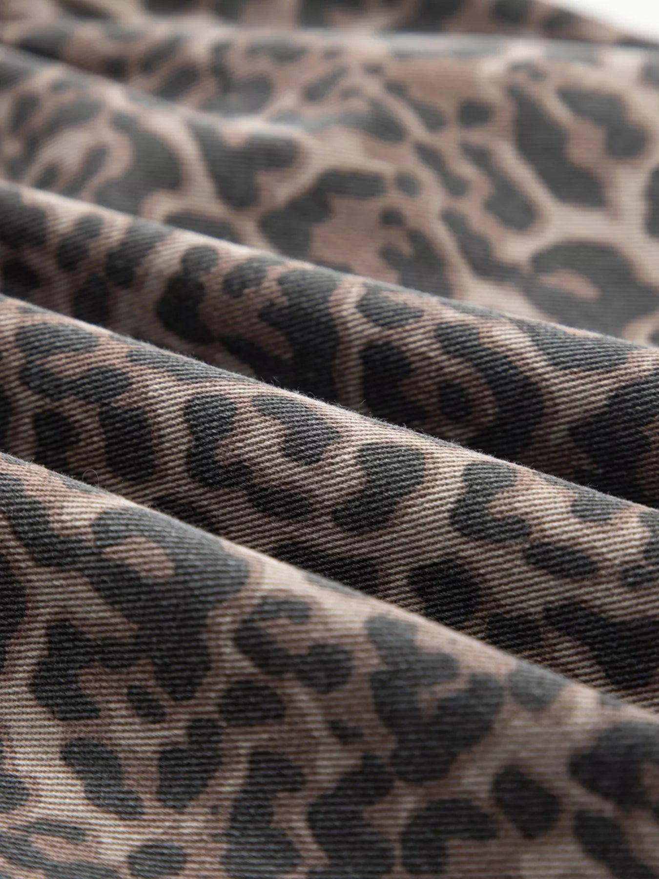 Leopard Print Ruffle Hem Denim Top