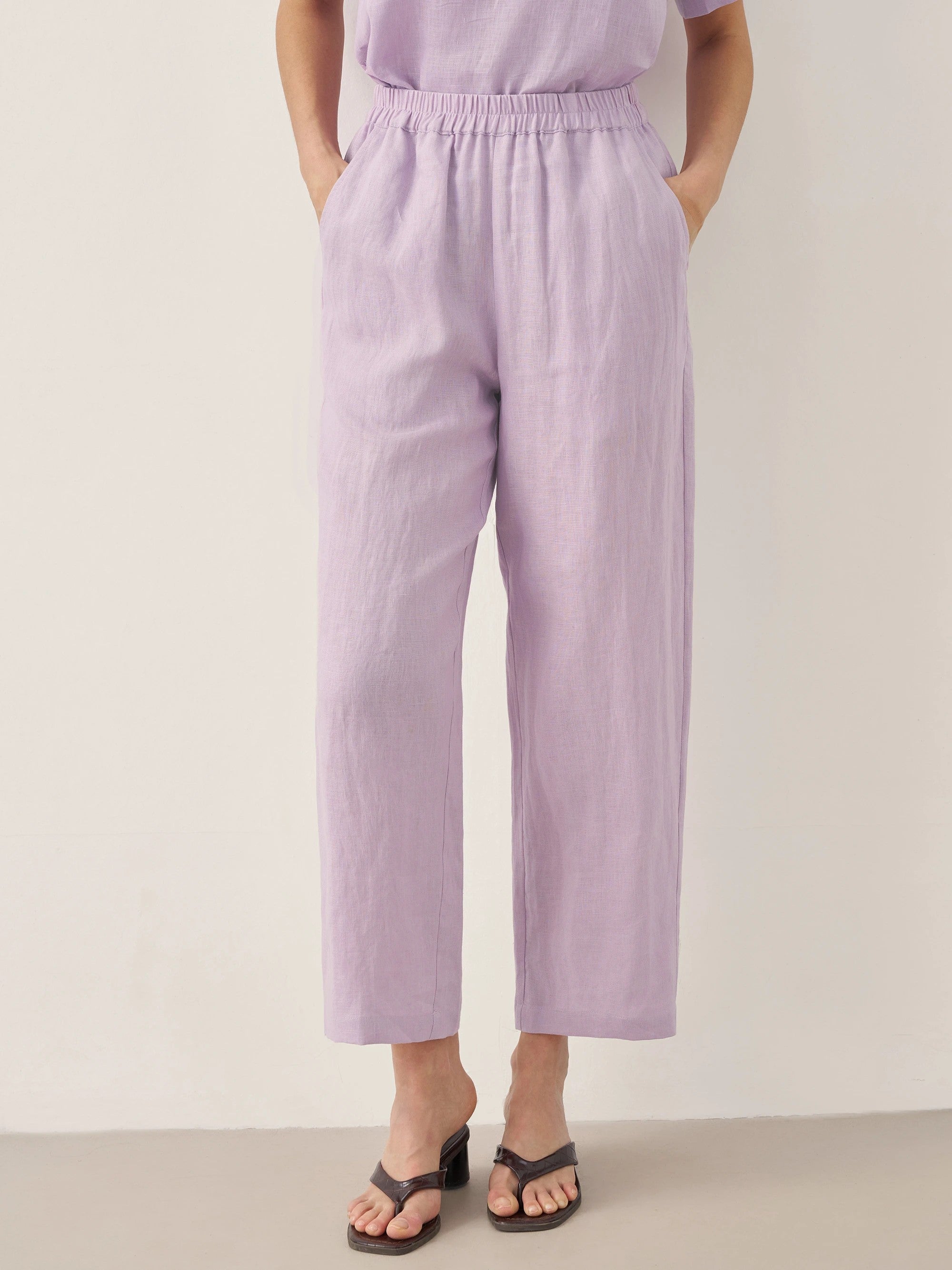 LINTICO 100% Linen Short-Sleeve Round Neck Button Detail Top & Pants Set SASHA — detail shot 9