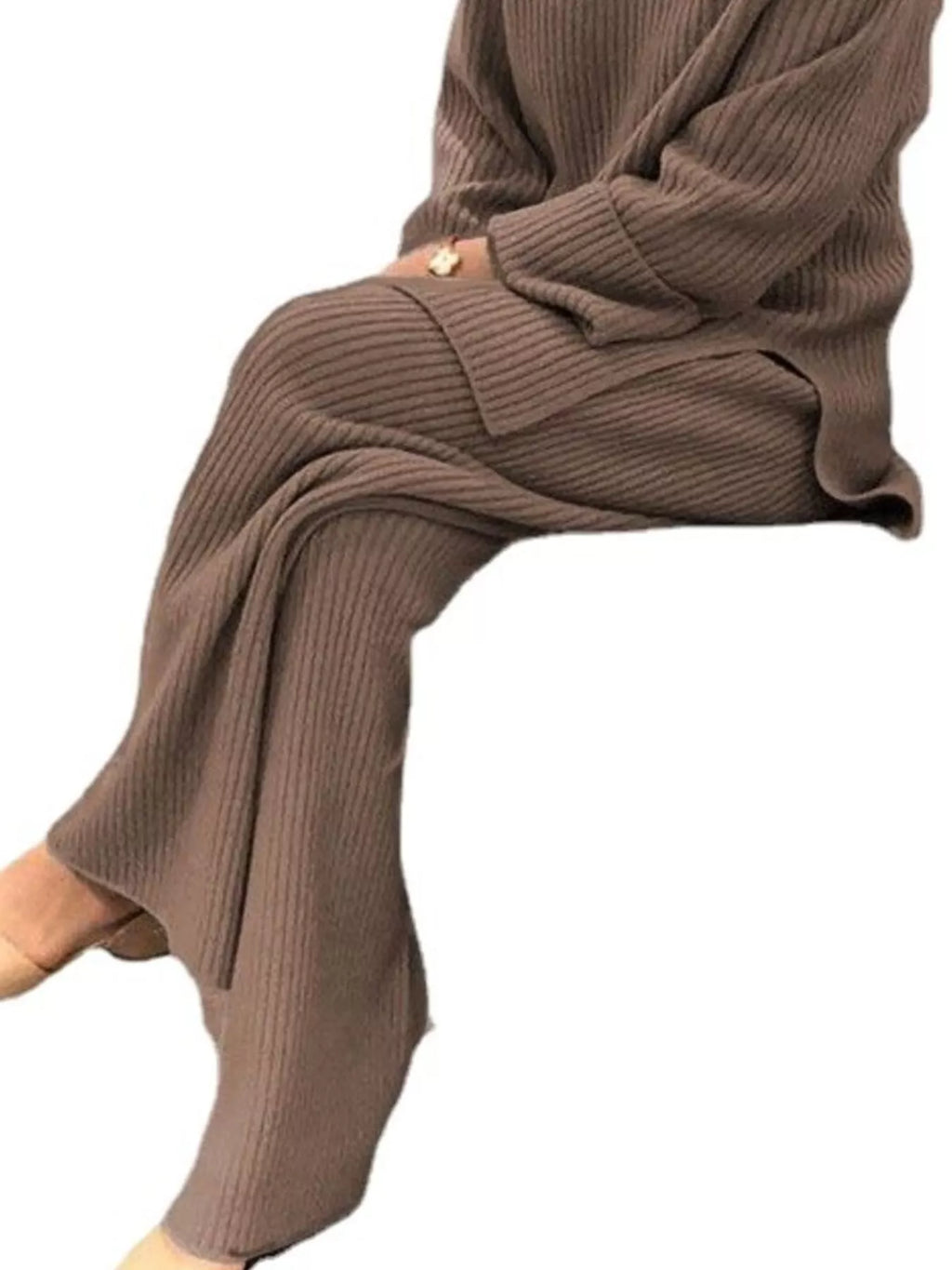Full Size Ribbed Knit Relaxed Fit Top and Pants Sweater Set Plus Size