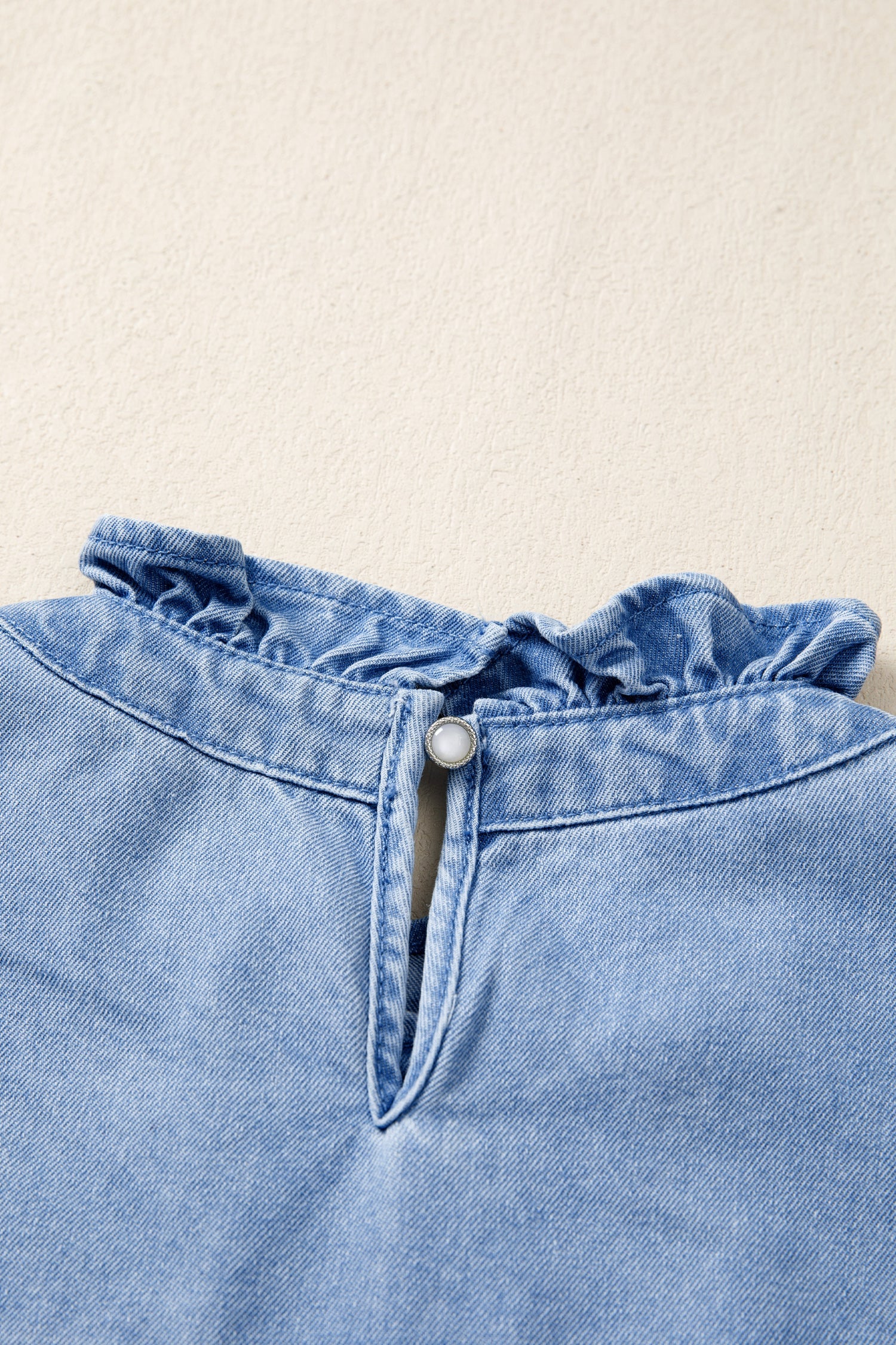 Frilled Collar Flutter Sleeve Denim Top