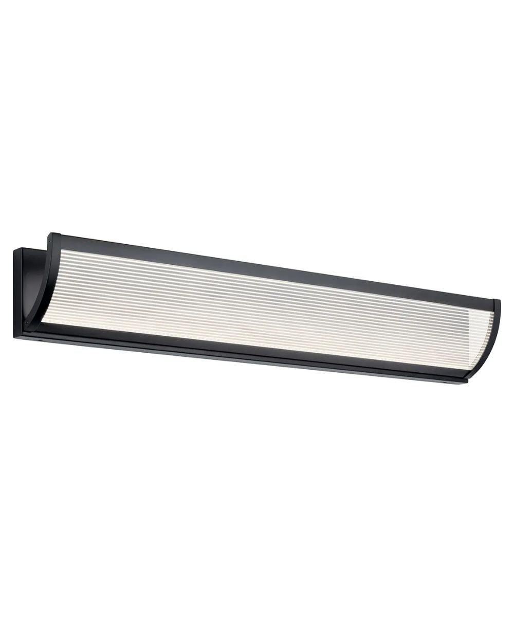 Roone 34"W 1-Light LED Vanity Bath Light Matte Black Finish, Clear Ribbed Shade by Kichler – LampsUSA
