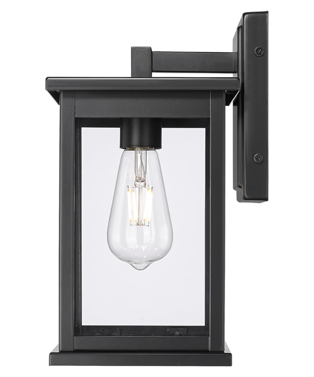 11"H Bowton II Outdoor Wall Light - Dusk to Dawn Matte Black Finish with Glass Shade by Millennium Lighting – LampsUSA, view 