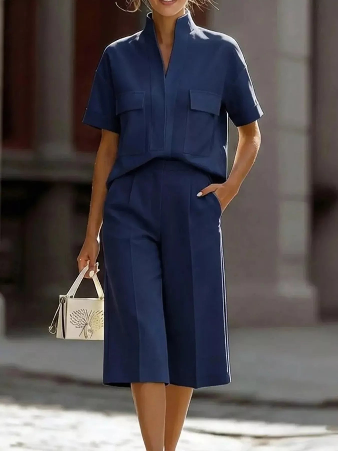 Full Size Short Sleeve Top and Shorts Set Plus Size