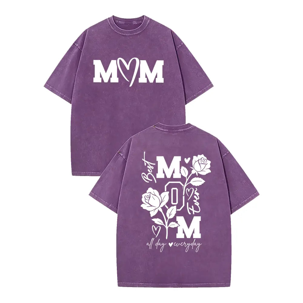 MOM All Day Every Day T-Shirt – Vintage Washed Motherhood Graphic Tee, Retro Lightweight Cotton Mom Life Top, Aesthetic Streetwear Gift for Her