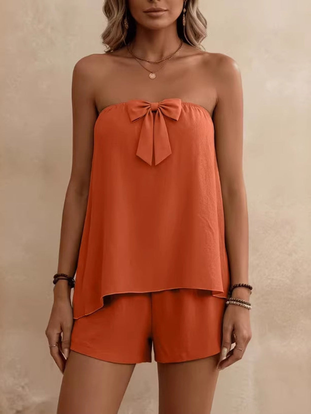 Bowknot Tube Top & Shorts Set