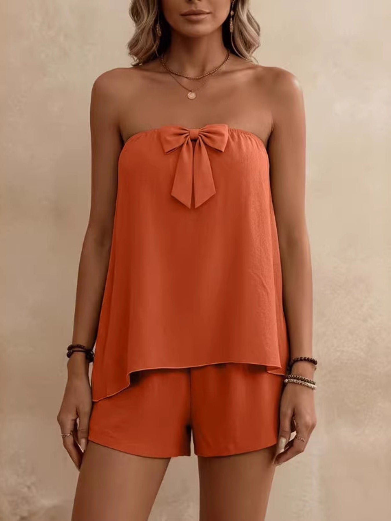 Bowknot Tube Top & Shorts Set