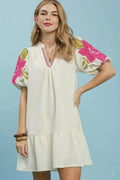 Umgee Floral Embroidered Textured Jacquard Dress