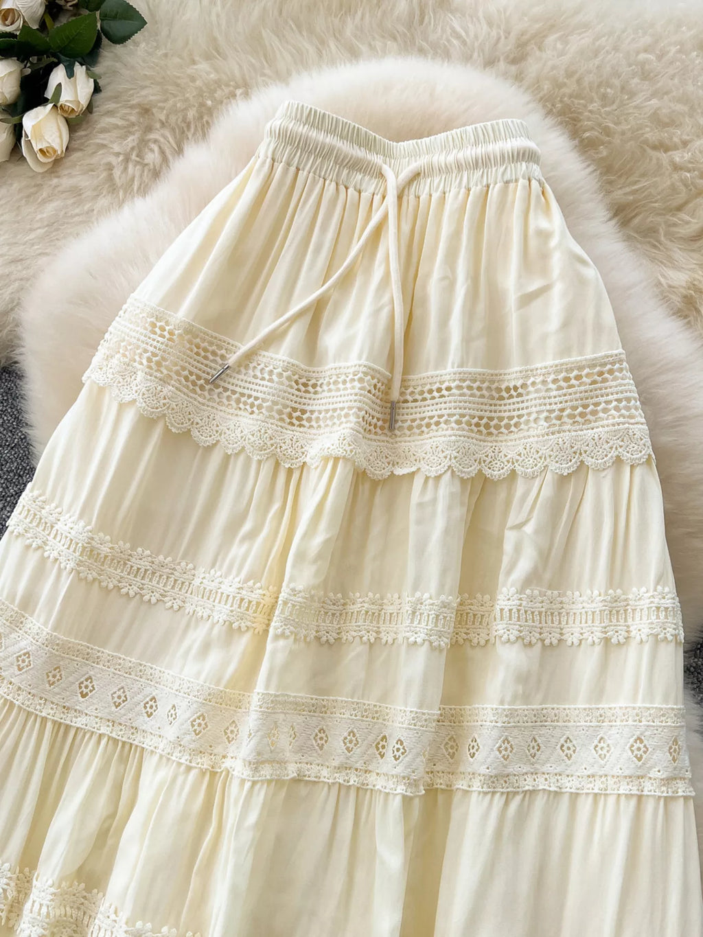 Drawstring Lace Tiered Skirt