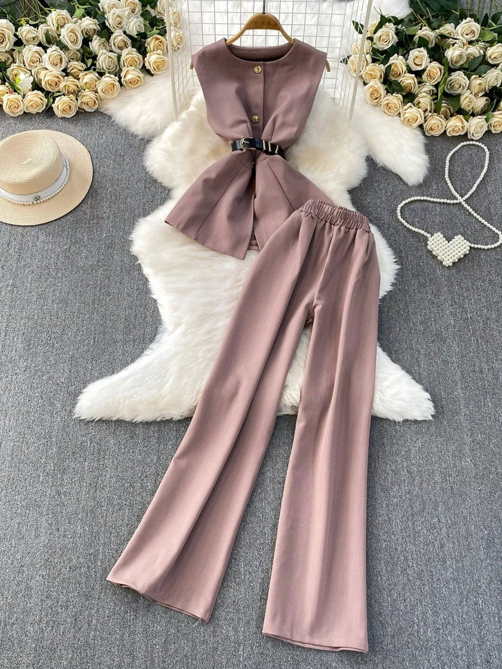 Sleeveless Top and Wide-Leg Pants Set