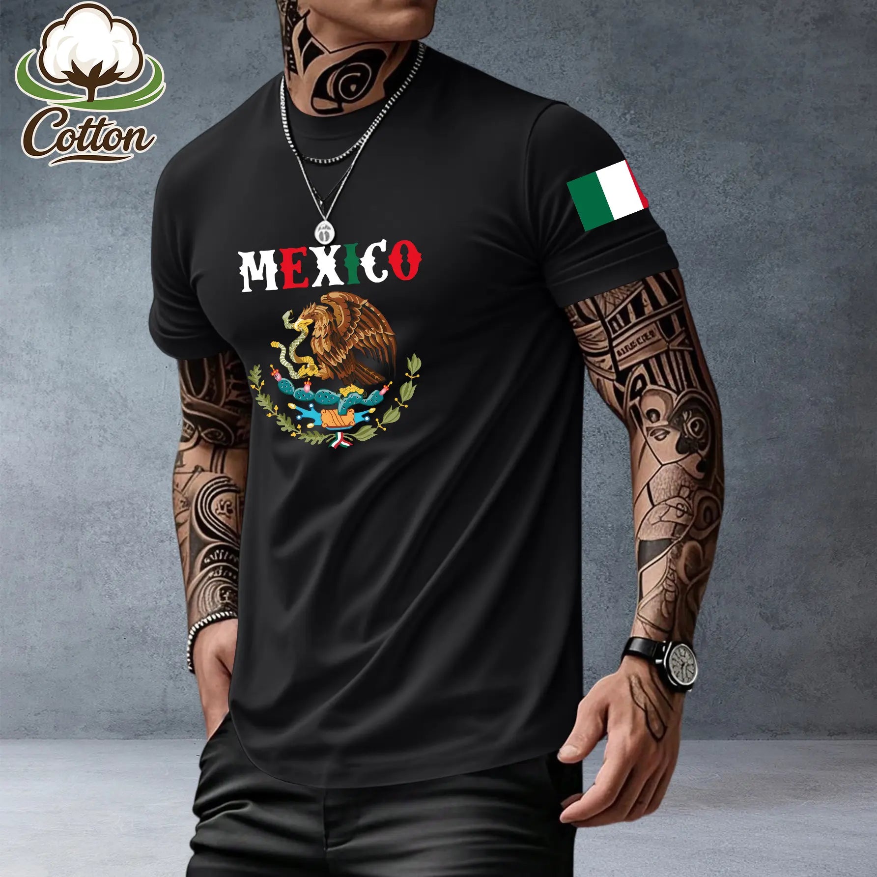 Mexican-Themed Print T-Shirt for Men – Retro Mexico Pride Graphic Tee, Bold Latino Heritage Unisex Streetwear Shirt