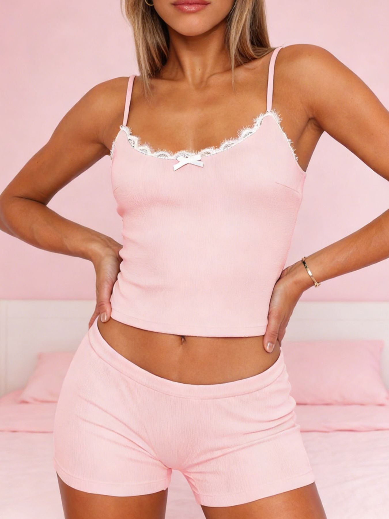 Contrast Trim Cami and Shorts Set