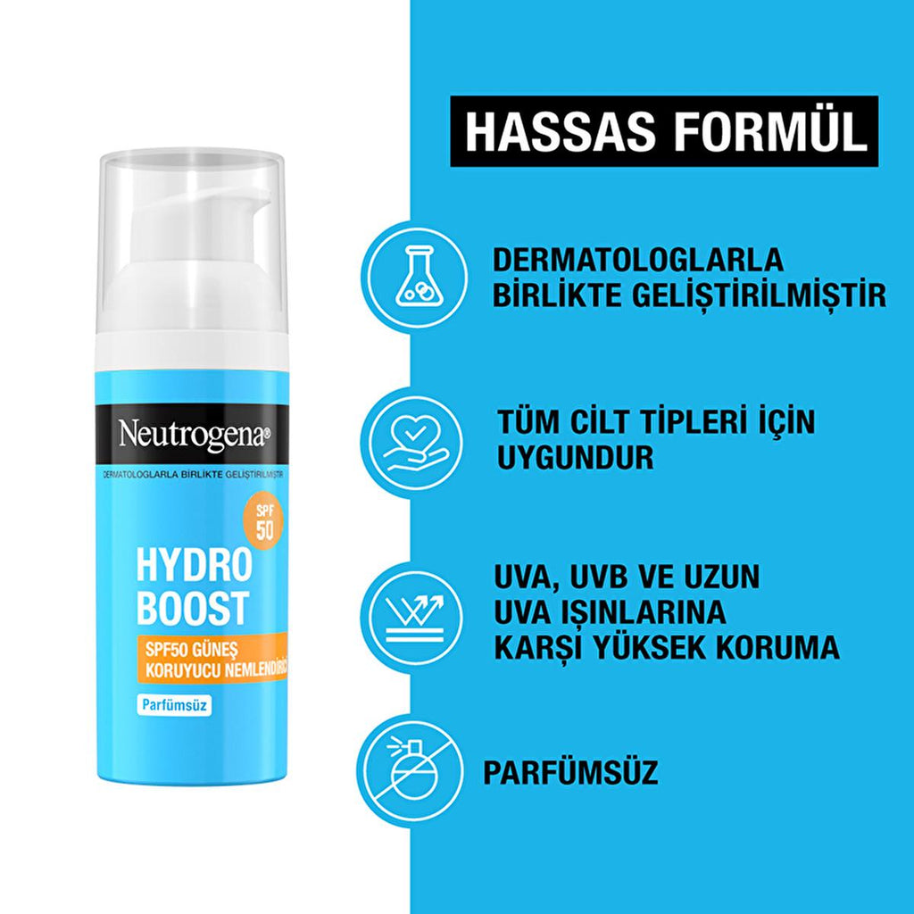 Neutrogena Hydro Boost SPF 50 Sunscreen Moisturizer: Hyaluronic Acid Daily Sun Protection for Face - Non-Greasy, Lightweight