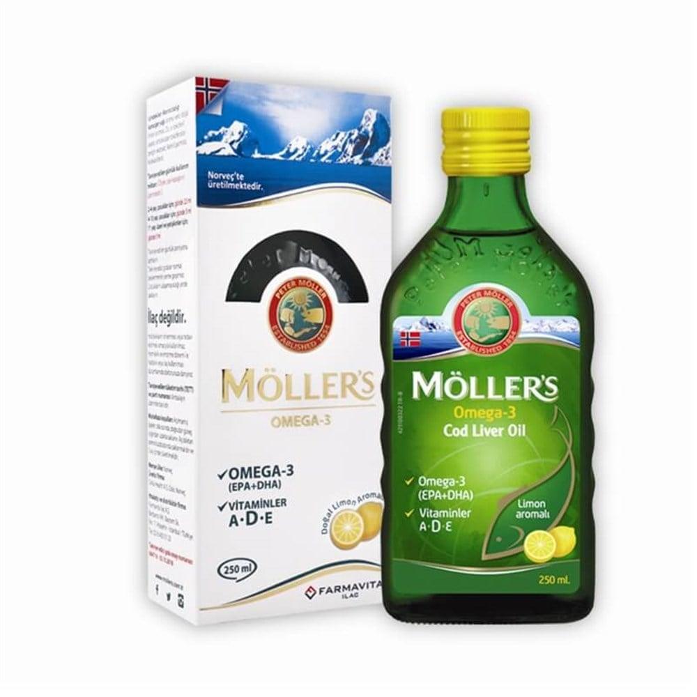 Möllers Cod Liver Oil with Omega-3, Vitamins A, D, E - Natural Lemon Flavor, 8.45 fl oz