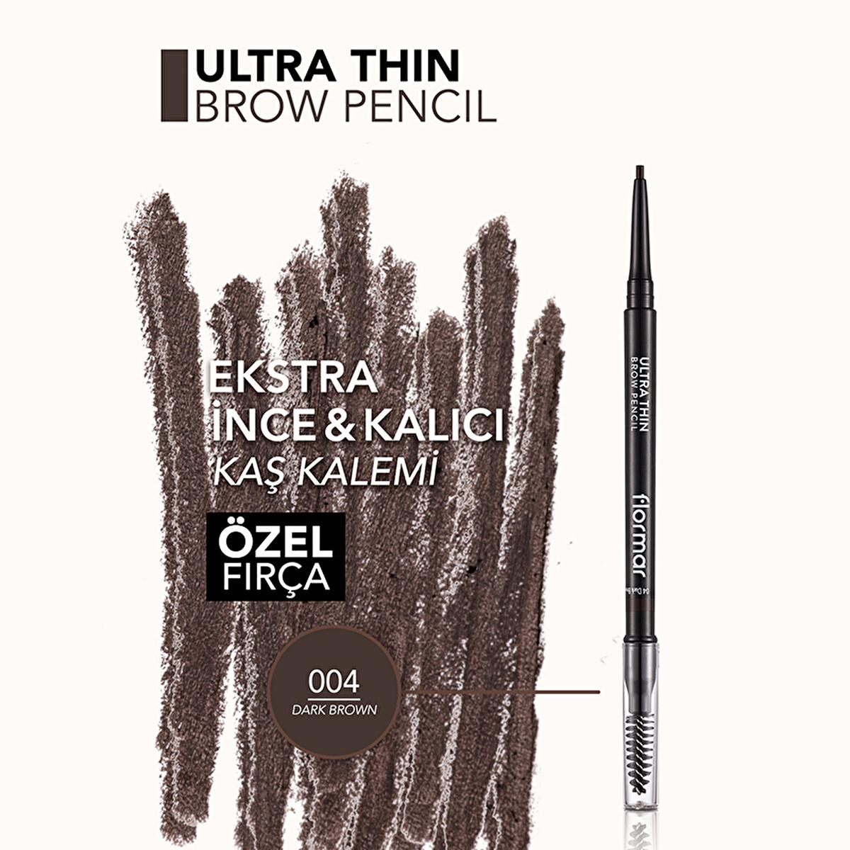 Flormar Ultra Thin Eyebrow Pencil - Waterproof, High Pigment, Built-in Brush for Natural Look