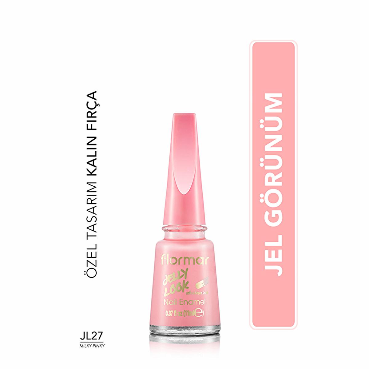 Flormar Jelly Look Nail Polish - High-Pigment, Gel Finish, Long-Lasting - Milky Pinky