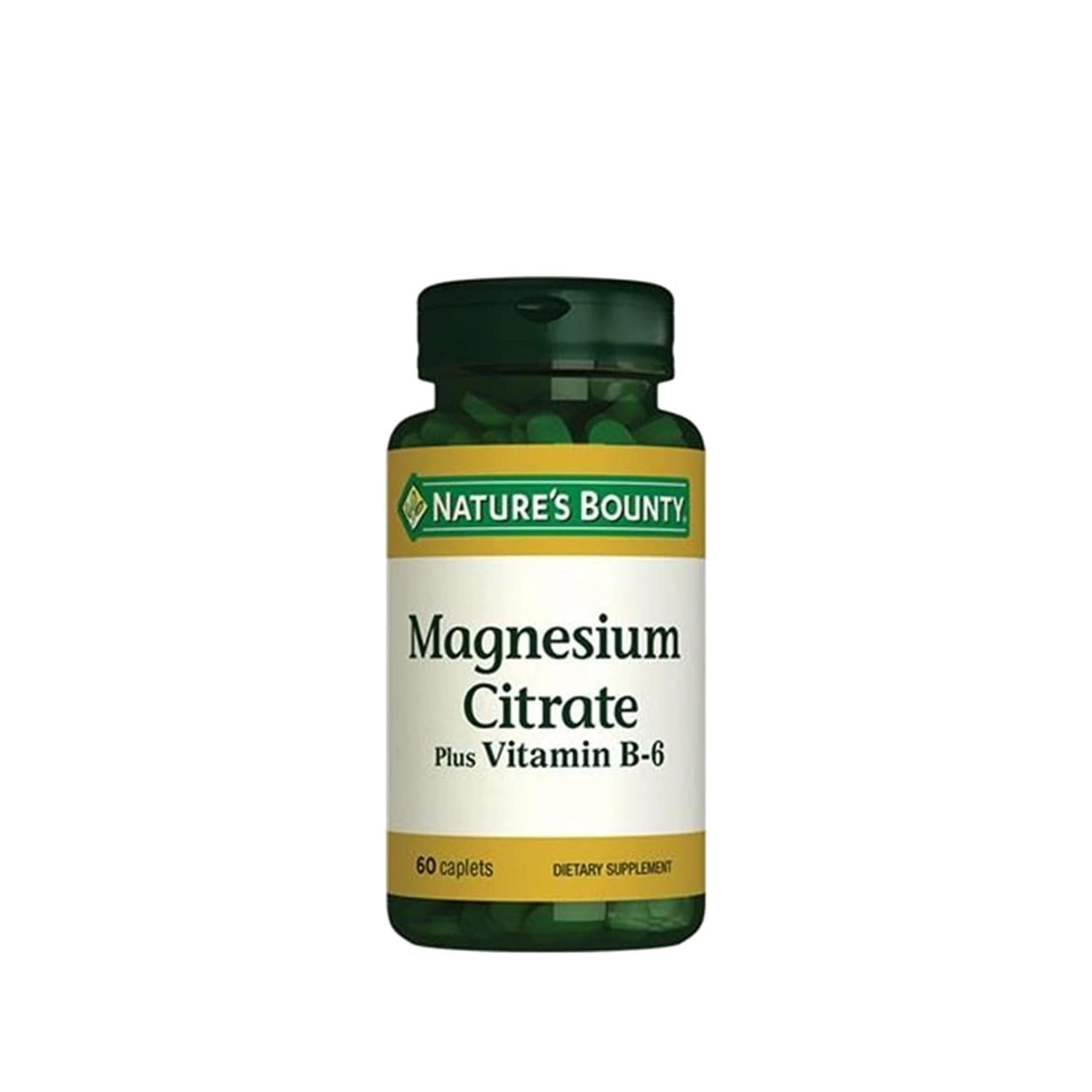 Nature's Bounty Magnesium Citrate Plus Vitamin B-6 Supplement - 60 Tablets for Muscle & Nerve Support