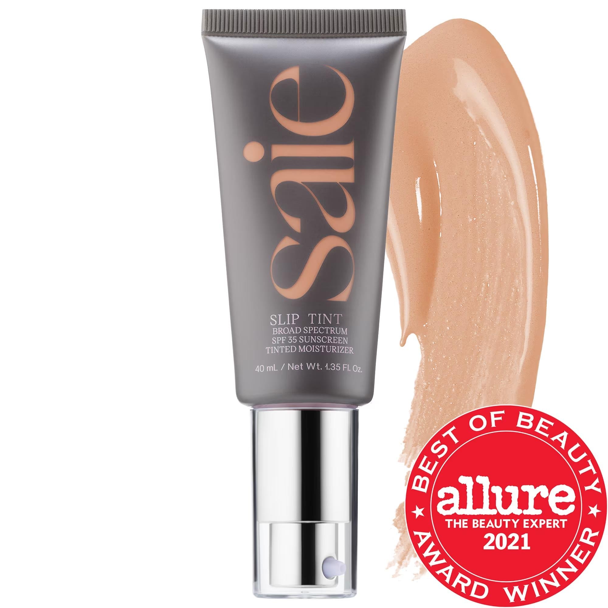 Saie Slip Tint - Lightweight Tinted Moisturizer with Mineral Zinc SPF 35, Hyaluronic Acid, and Licorice Root Extract for Dewy Coverage - Non-Comedogenic, Fragrance-Free, Gluten-Free, Dermatologist-Tested Tinted Moisturizer