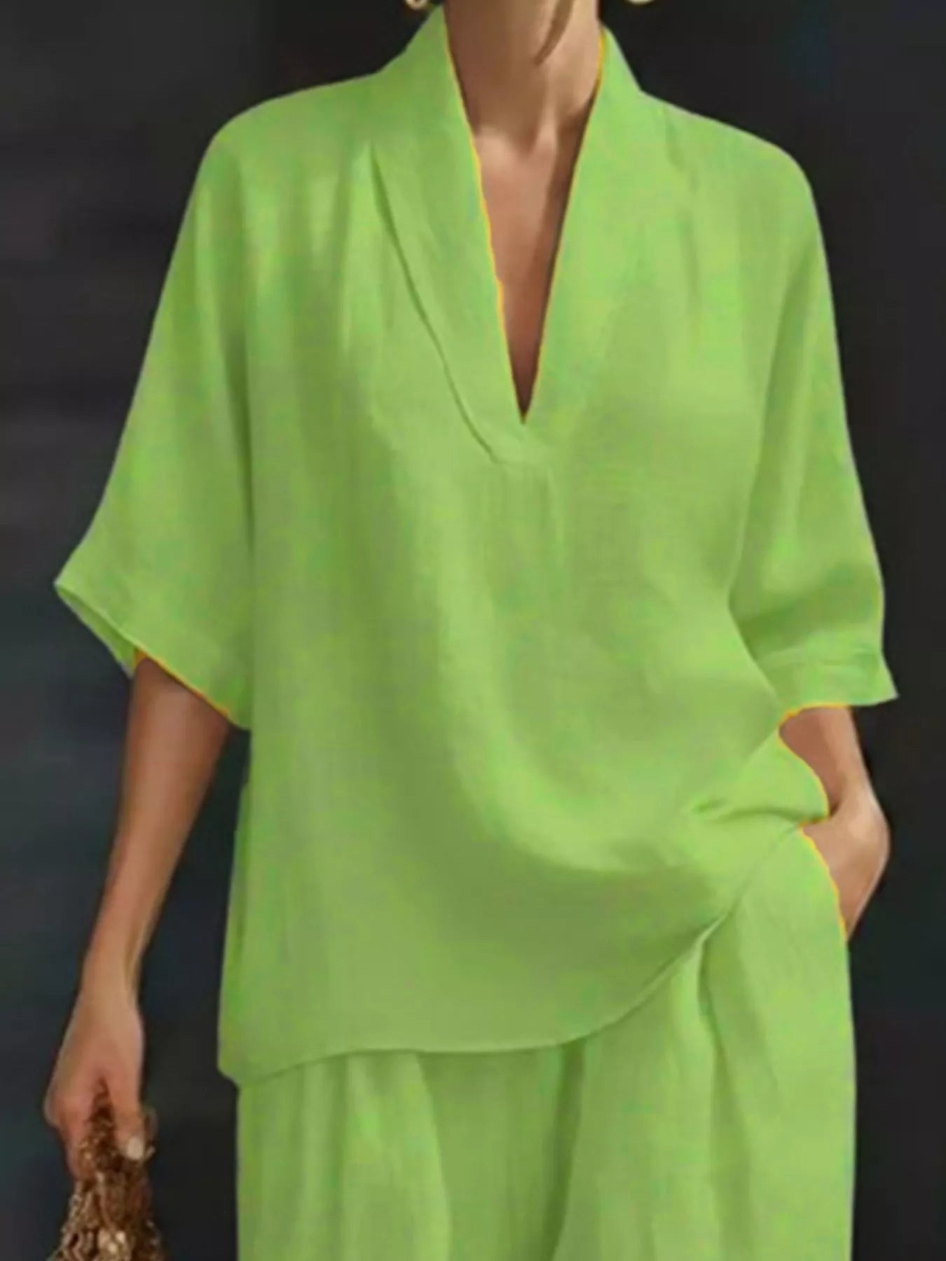 Full Size Half Sleeve Top and Wide Leg Pants Set Plus Size